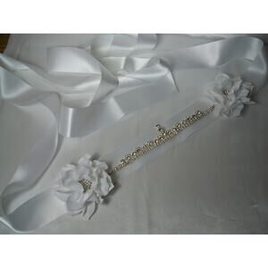 White rhinestone floral bridal wedding dress belt, rhinestone bridal belt sash